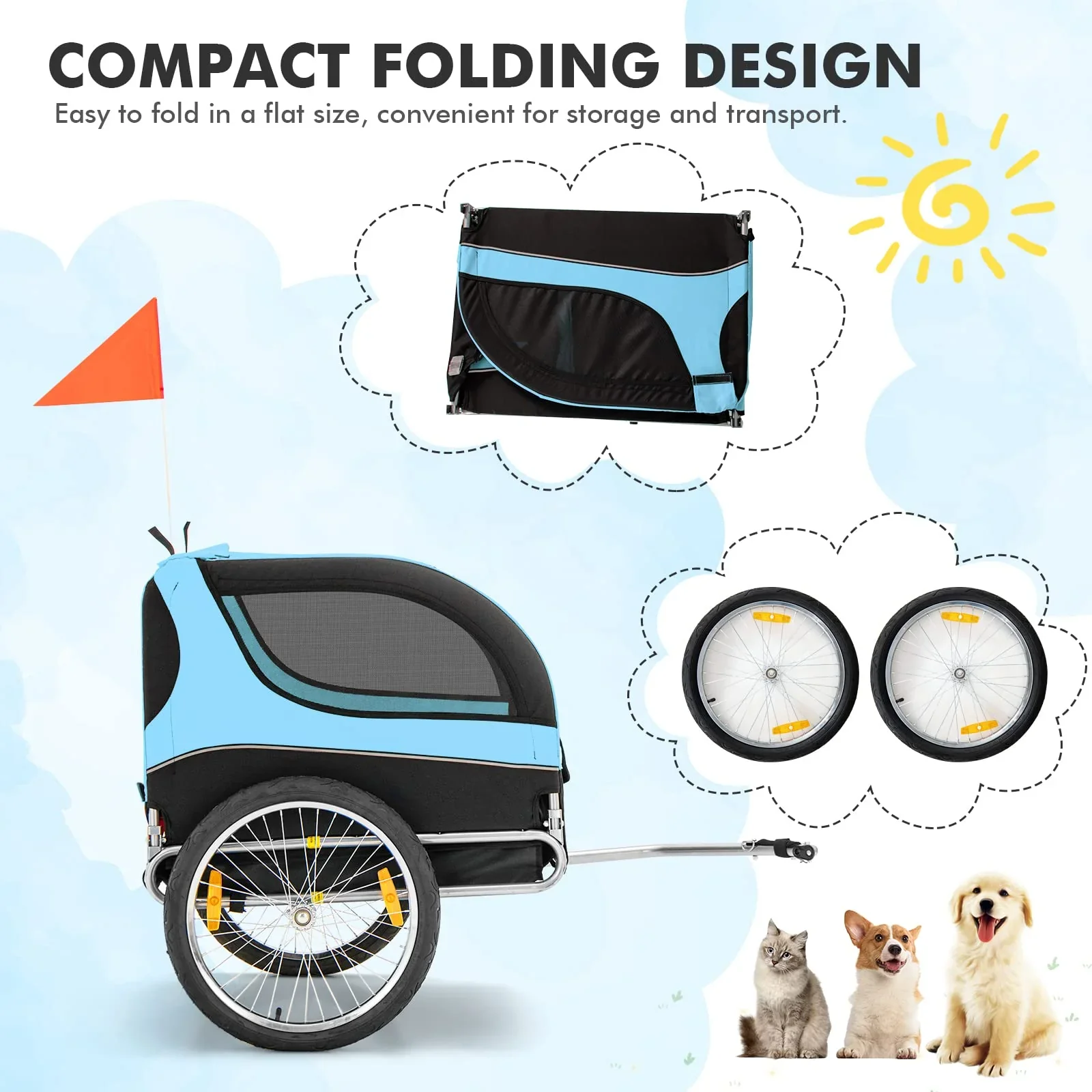 Pet Bike Trailer Holds 40kg Bicycle Trailer for Small & Medium-Sized Dogs - Image 2