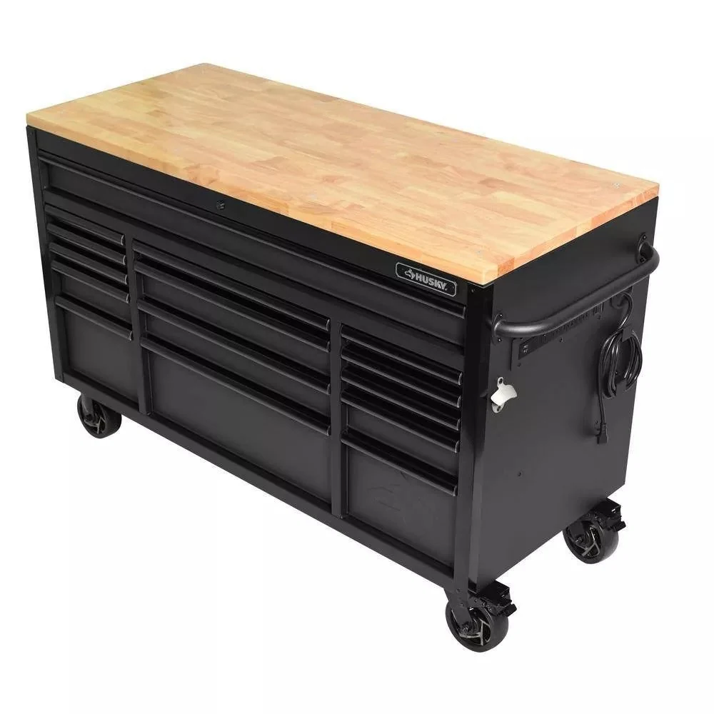 Heavy Duty 61 in. W x 23 in. D 15-Drawer Mobile Workbench with Solid Wood Top - Image 6