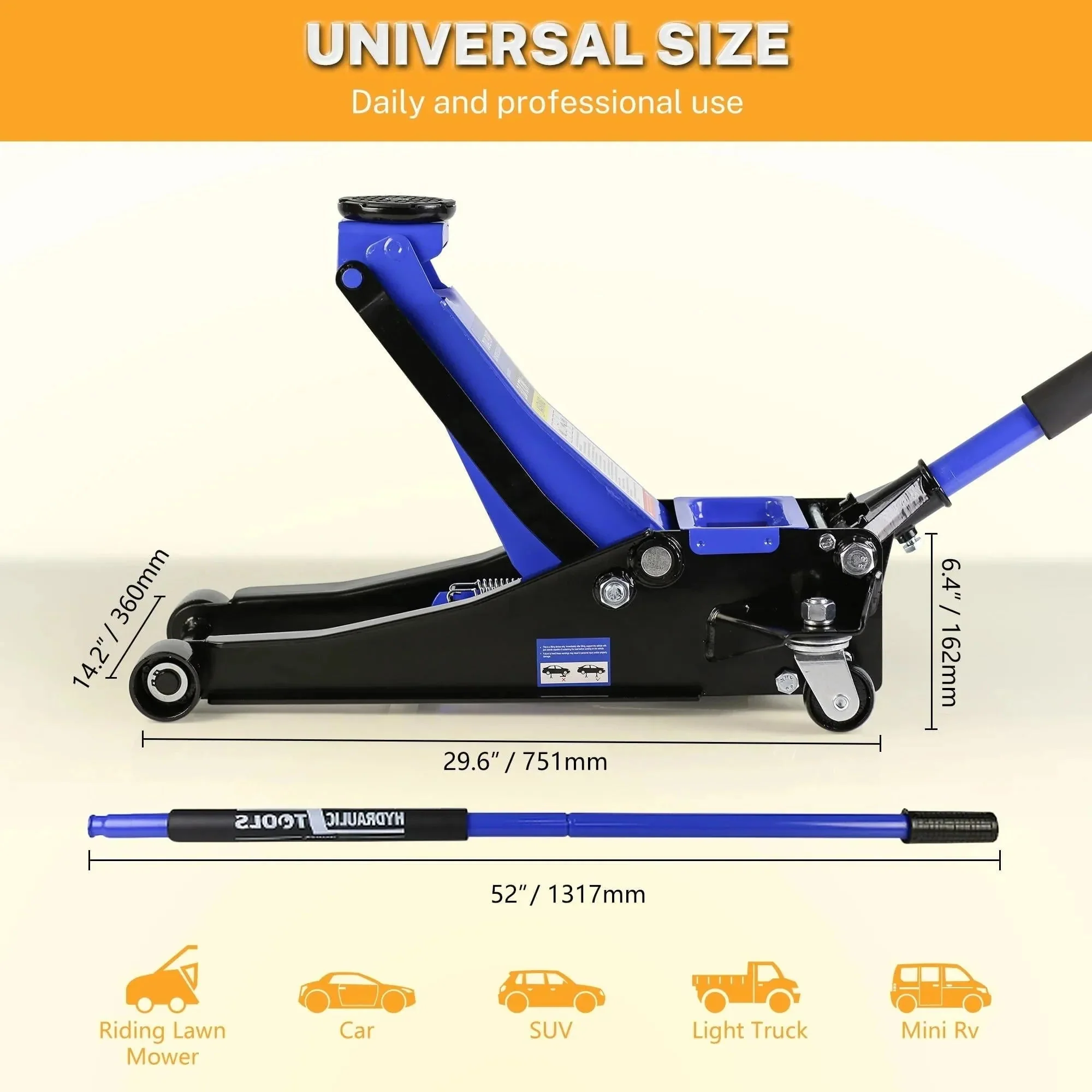 4-Ton Floor Jack, Low Profile Car Jack, Heavy-Duty Trolley Jack Car Lift with Dual Pump Pistons, Lifting Range 4"-21", 8000LBS - Image 9