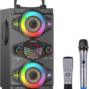 Speakers, 60W Portable Wireless Loud Outdoor Home Party Bluetooth Speaker with Subwoofer, FM Radio, LED Colorful Lights, Microphone, Remote and Big Powerful Stereo Deep Bass Sound Boombox