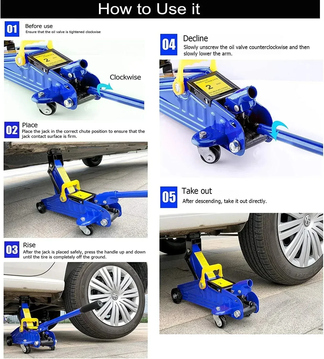 2T Floor Jack Car Trolley Jack Hydraulic Jack Quick Lift Jack with 2pcs Axle Stands 3 Ton - Image 5