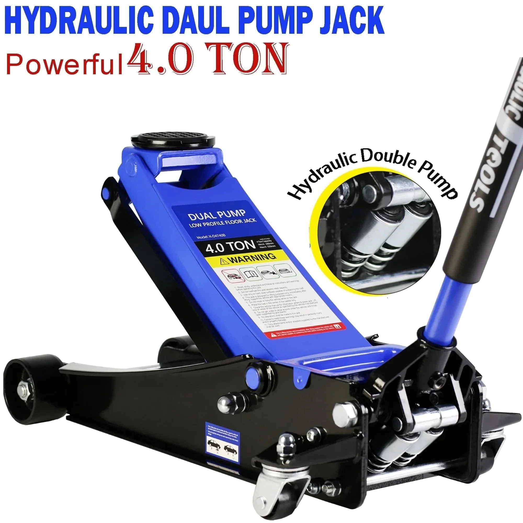4-Ton Floor Jack, Low Profile Car Jack, Heavy-Duty Trolley Jack Car Lift with Dual Pump Pistons, Lifting Range 4"-21", 8000LBS - Image 2