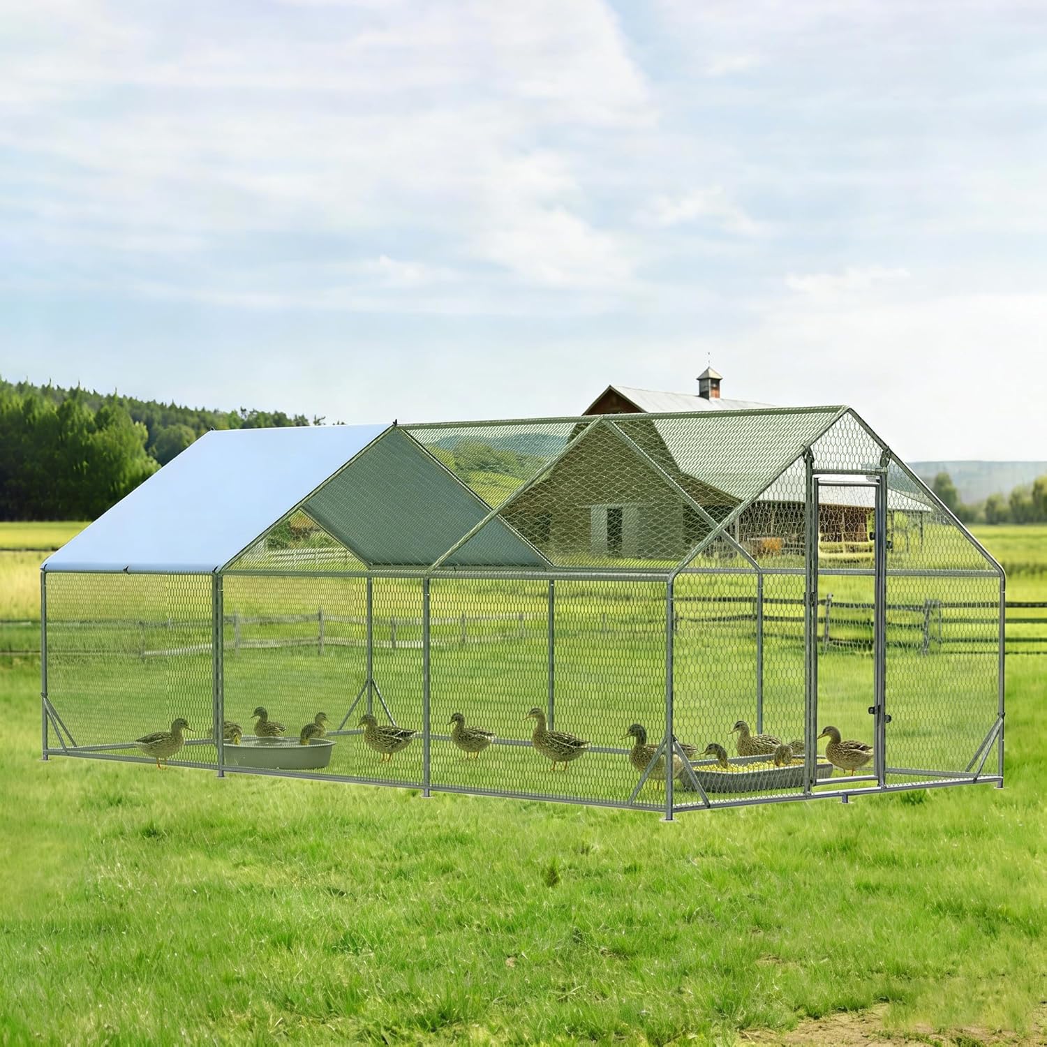 Metal Walk-In Chicken Run Cage With Waterproof Anti-Ultraviolet Cover, 19.6' L x 9.8' W x 6.4' H - Image 8