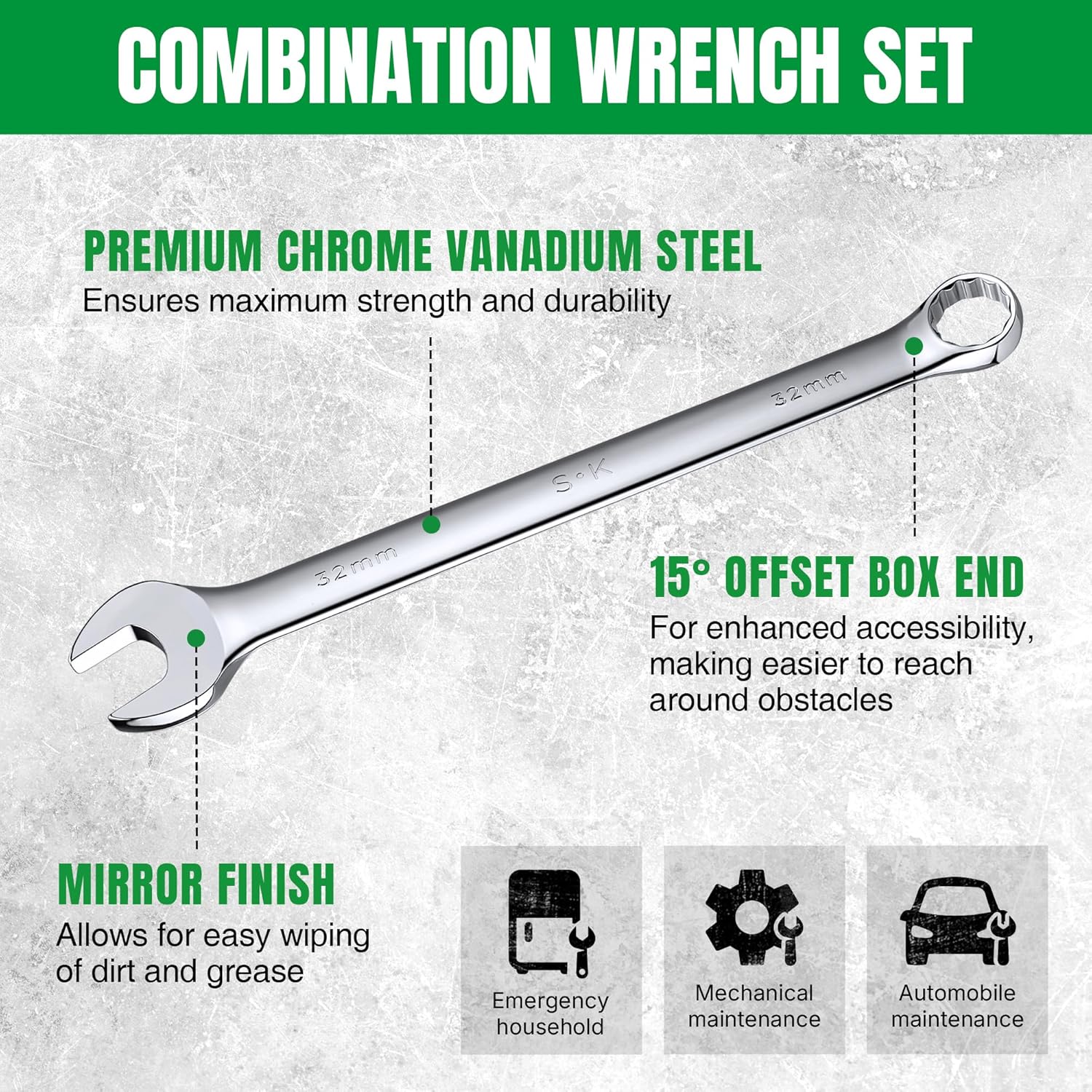 SK 42-Piece Wrench Set, SAE & Metric, SuperKrome Finish - Image 2