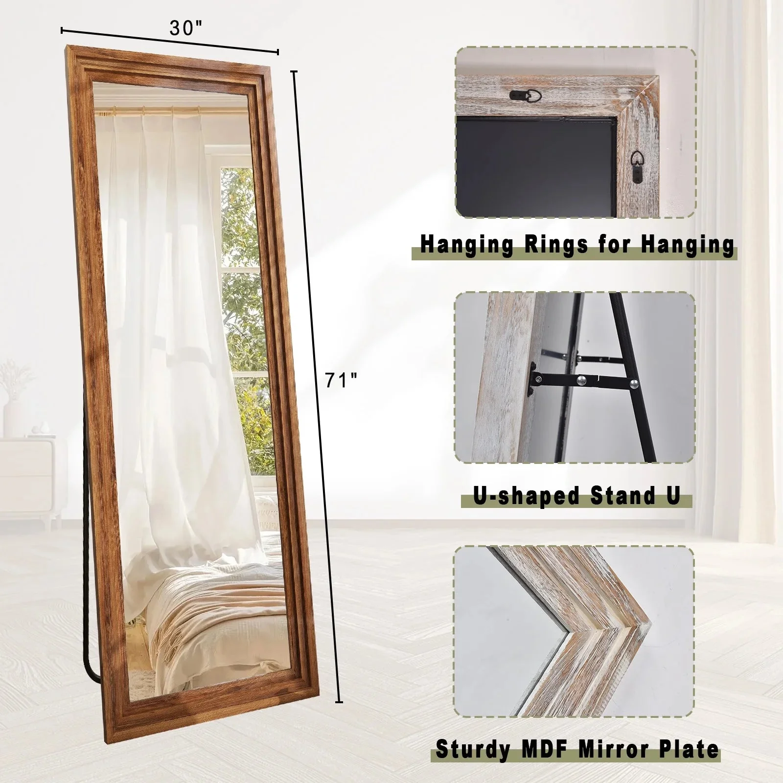 BEAUTYPEAK Full Length Floor Mirror With Stand, 64 x 21 in, Retro White - Image 10