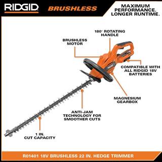 RIDGID 18V Brushless Cordless Battery 22 in. Hedge Trimmer with 2.0 Ah Battery and Charger R01401K - Image 3