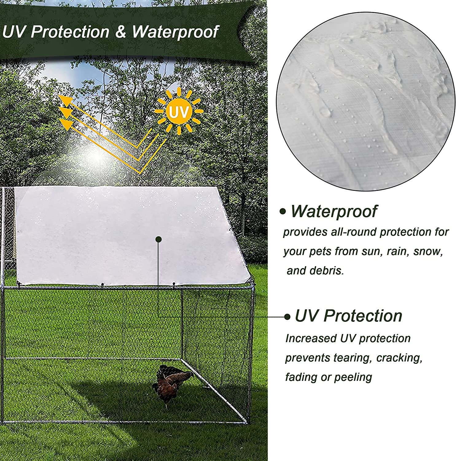 Metal Walk-In Chicken Run Cage With Cover, 10'L X 6.6'W X 6.56'H - Image 4