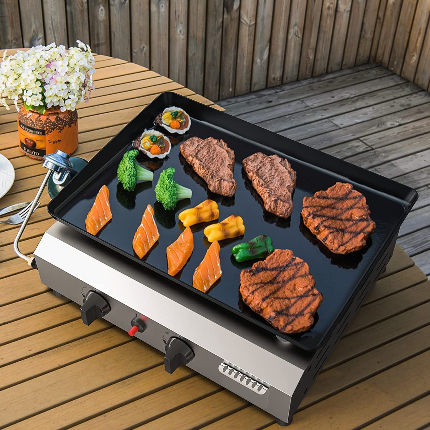 2/3/4 Burner Gas Griddle-Outdoor Propane Griddle-BTU Propane Fuelled. Portable Flat Top Gas Grill Camping Griddle Station with Side Shelves for Kitchen - Image 2