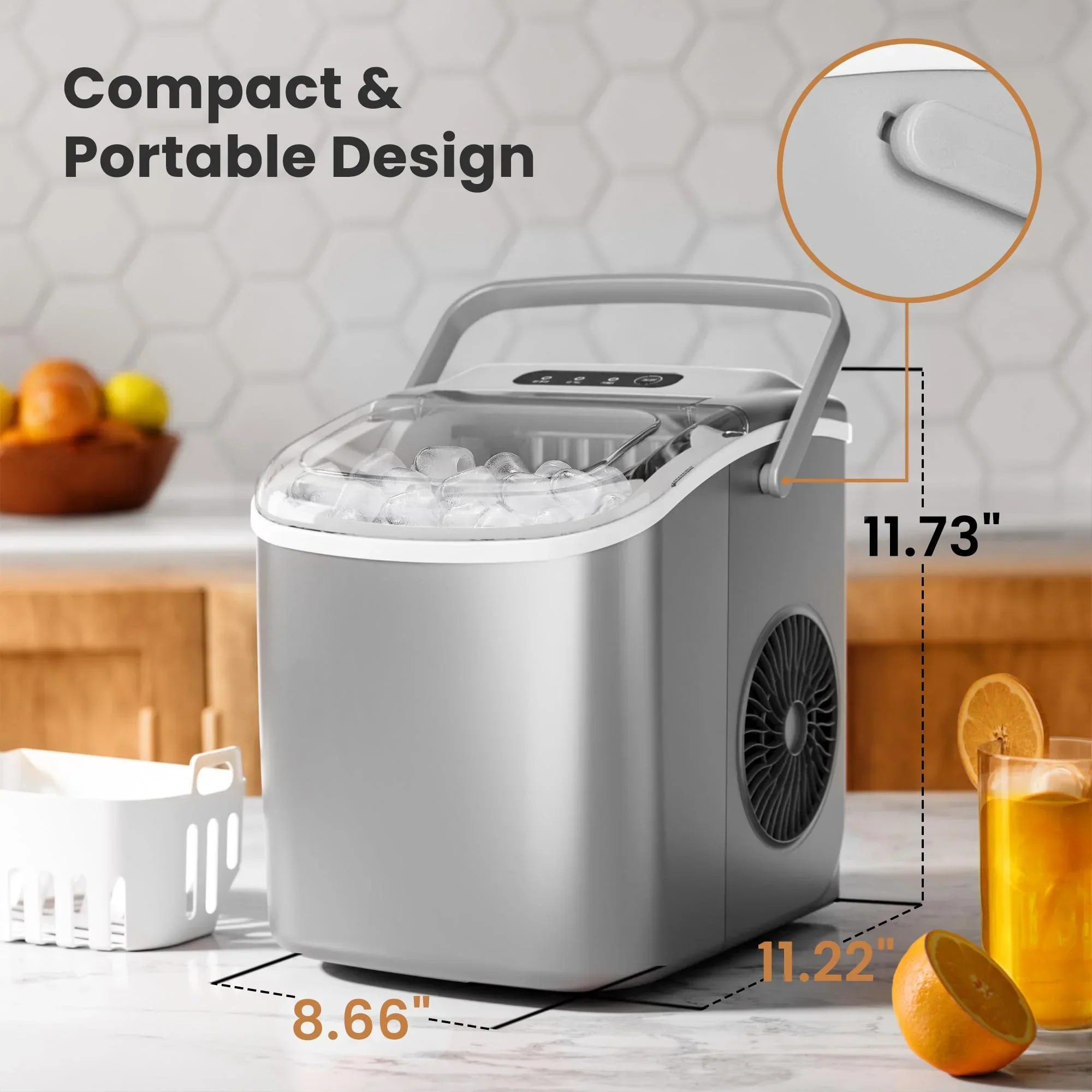 Crzoe Countertop Ice Maker With Handle, 26 Pounds - Countertop Ice Maker - Image 6