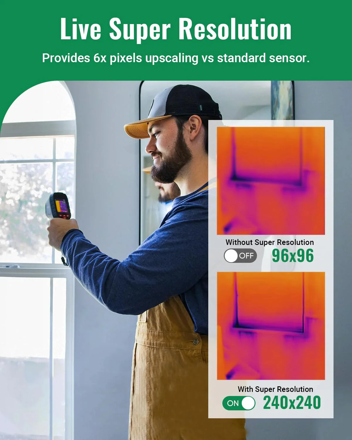Thermal Camera, Super Resolution 240 x 240, Thermal Imaging Camera with Laser Pointer, 96 x 96 IR Resolution, 25 HZ Infrared Camera,-4°F to 1022°F, 50°FOV, 8h Battery Life Thermal Imager - Image 2
