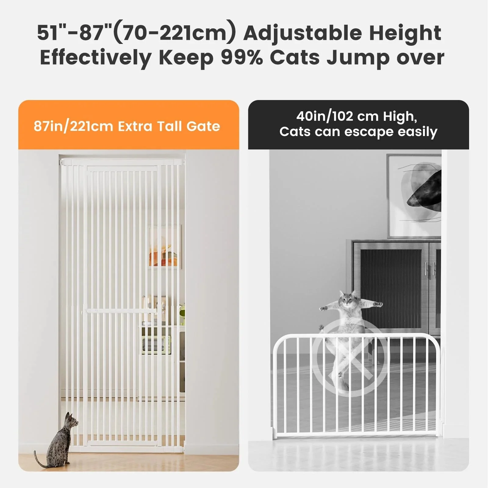 Extra Tall Cat Gate, 27.56-37 in Wide, 51-87 in Adjustable Height - Image 4