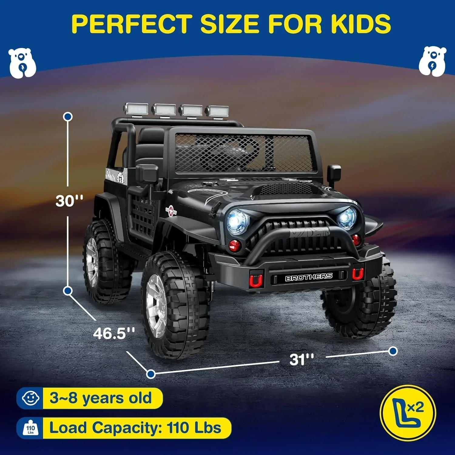 L8 Ride On Car 2 Seater 12V Kids Electric Car Remote Control 4-Wheel Suspension Bluetooth Speaker - Image 6