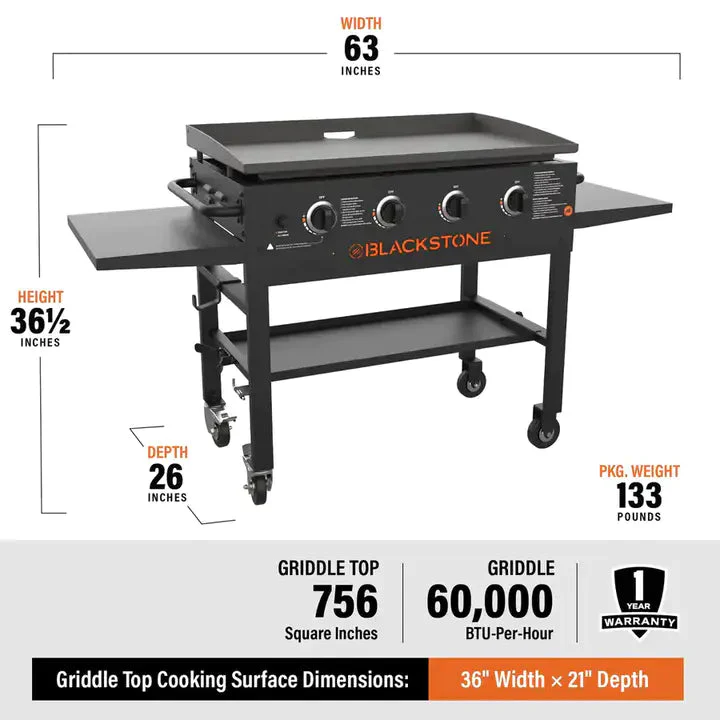 Blackstone 4-Burner 36" Griddle Cooking Station with Side Shelves - Image 7