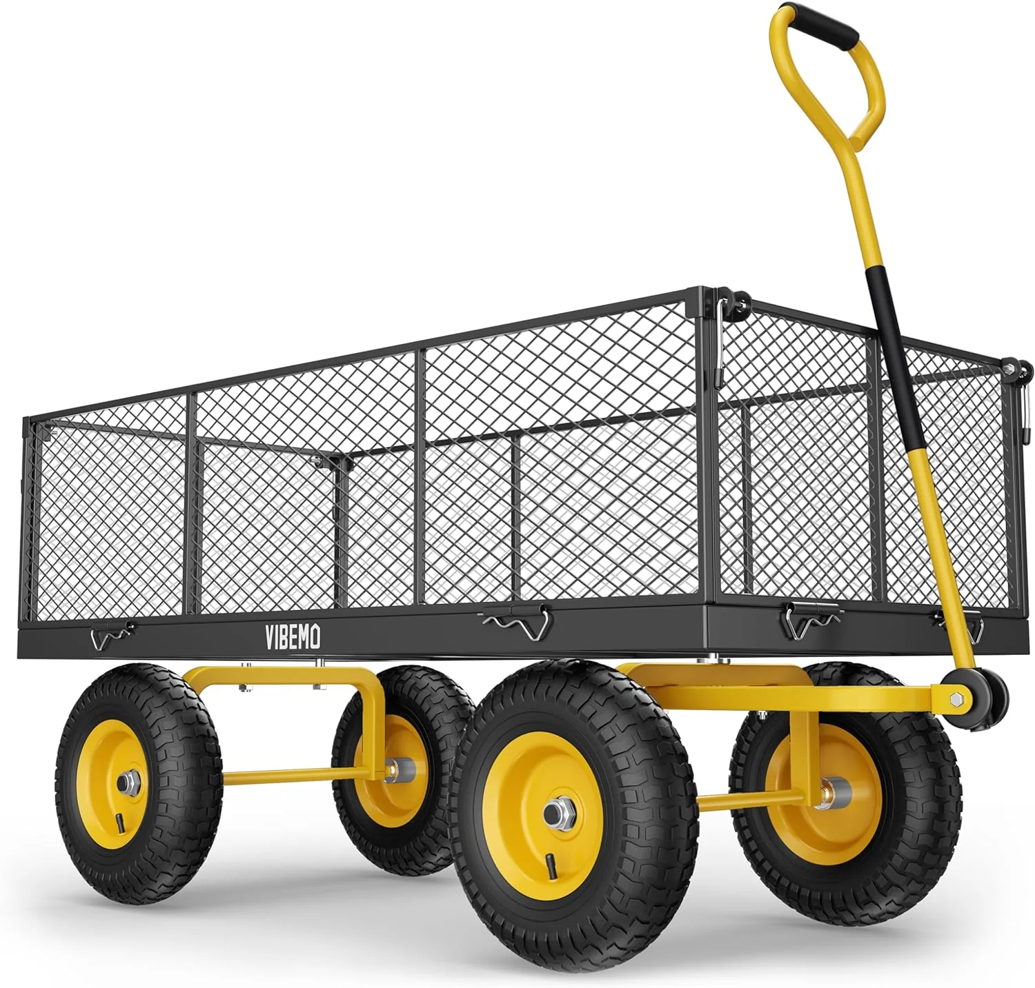 Steel Garden Cart 2-in-1 1400 lbs Heavy Duty Utility Wagon with Removable Mesh Sides to Convert into Flatbed 240?? U-Turn 13" Pneumatic Tires Garden Wagon for Farm Yard Lawn Garden Camping - Image 2