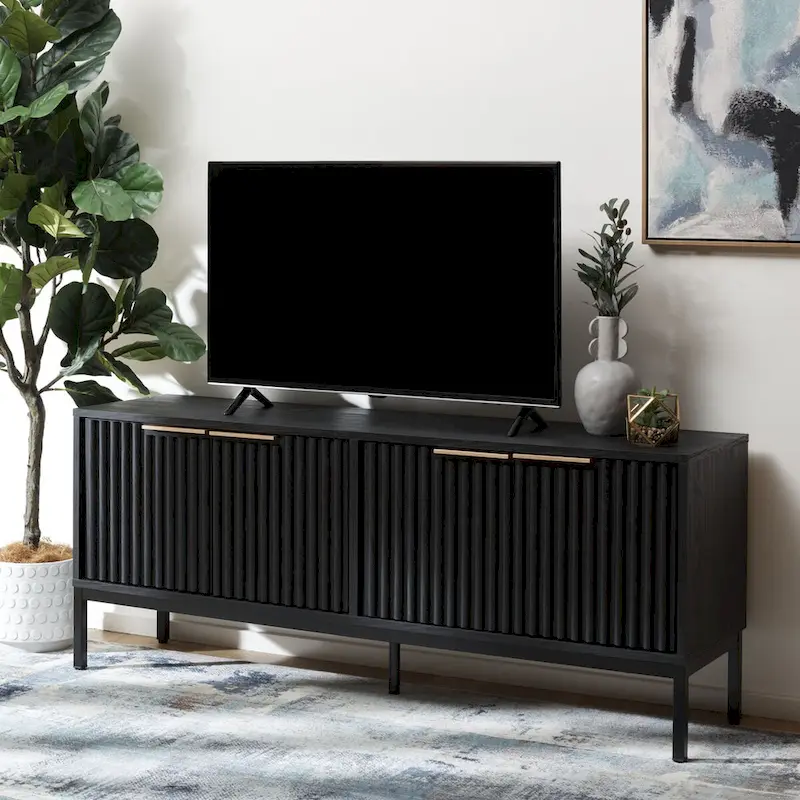 SAFAVIEH Deandra 4-Door Media Stand for Entertainment - Accommodates Up to 65-Inch Flat Screen TV - Dimensions: 60.8" W x 17.7" D x 24.6" H - Image 4