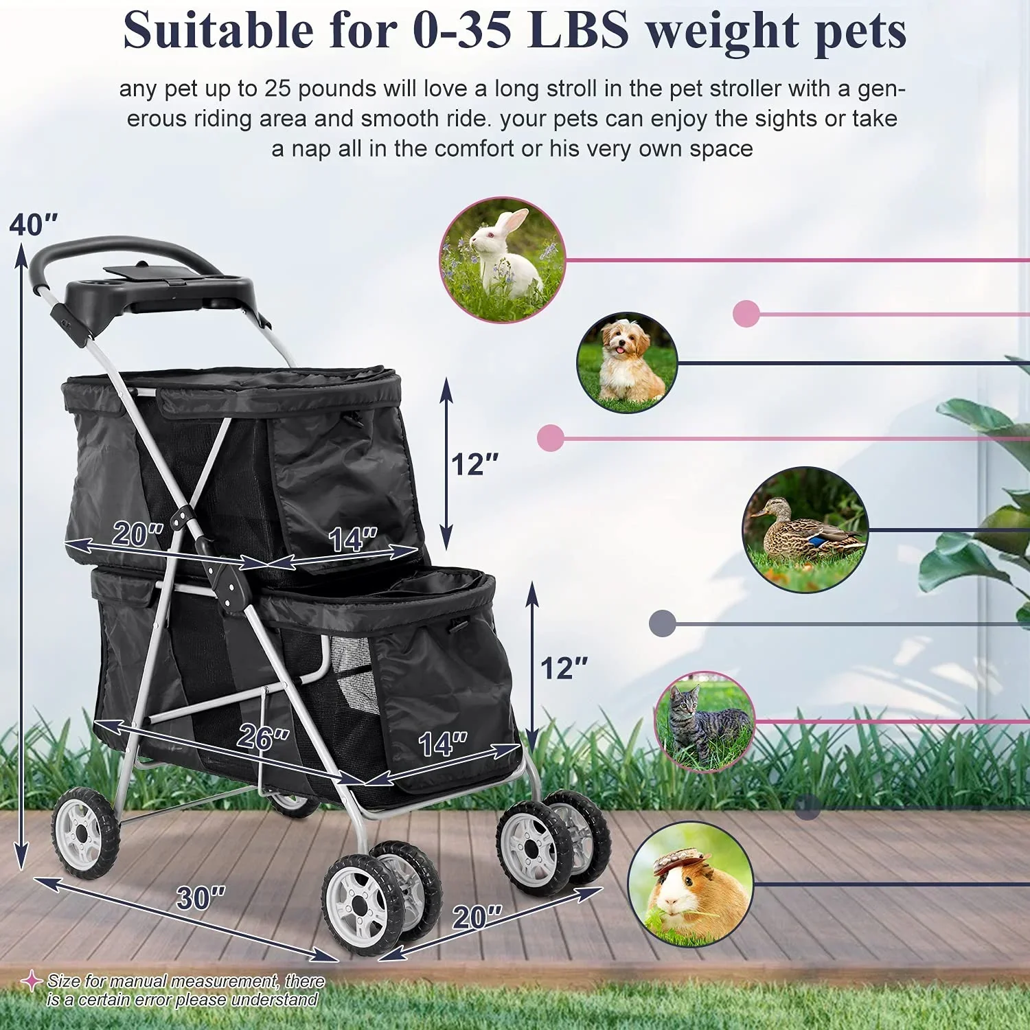4-Wheel Foldable Pet Stroller With 2 Cages - Image 2