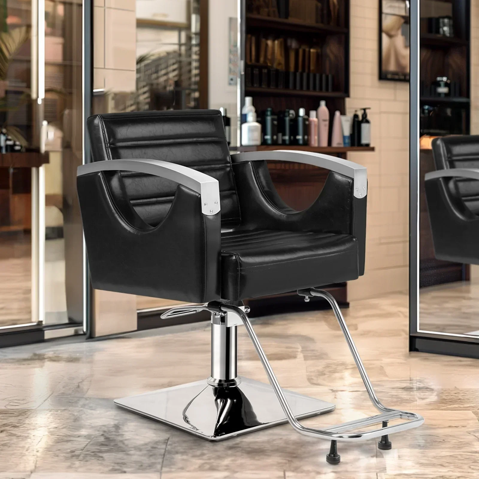 OmySalon Hydraulic Barber Chair With Stainless Steel Armrests, Brown Or Black - Image 7