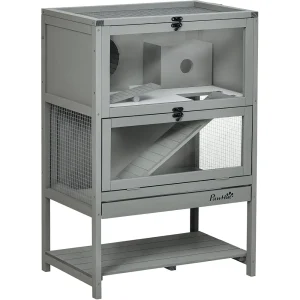 PawHut Wooden Hamster Cage With Lower Storage Shelf And Running Wheel