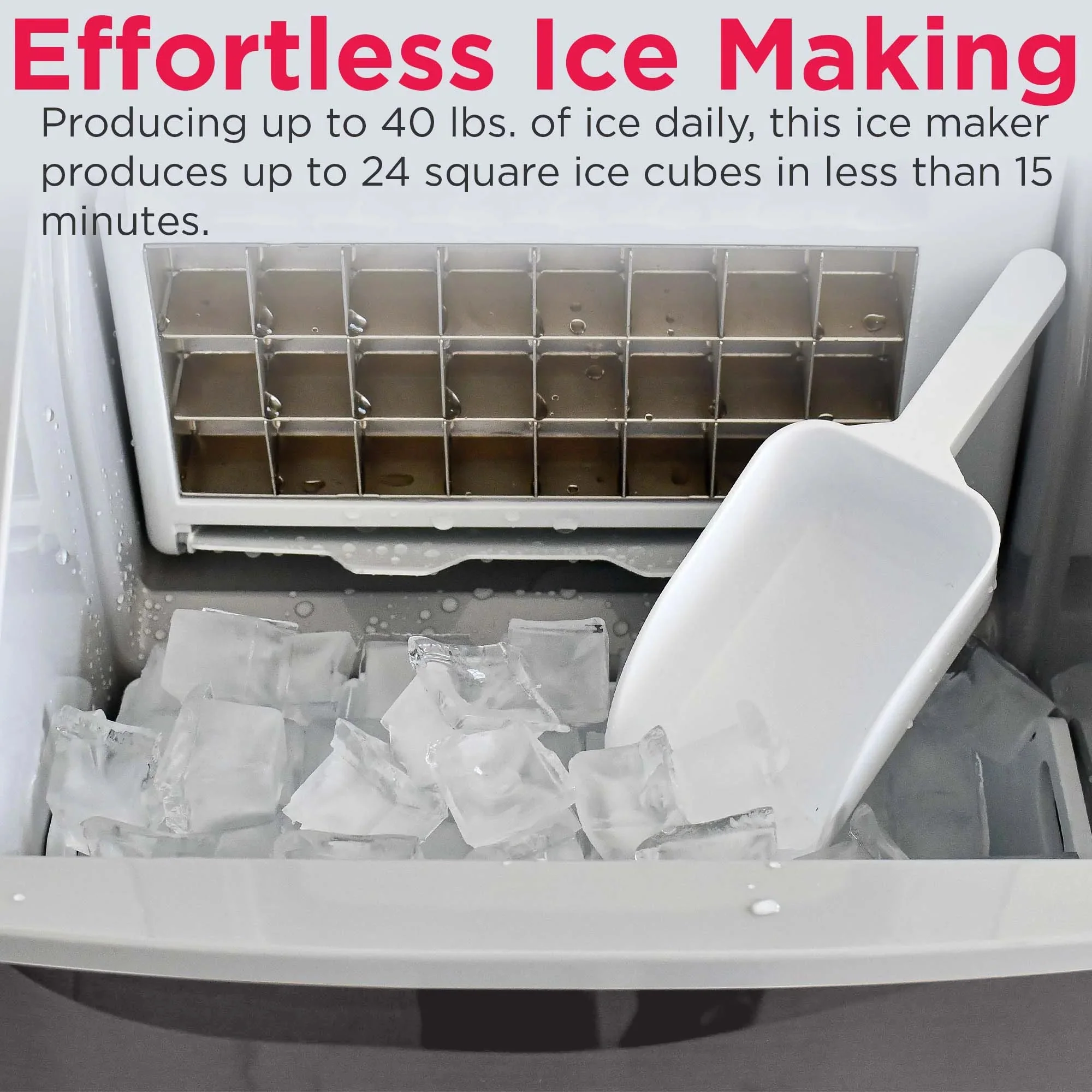 Frigidaire Countertop Clear Square Ice Maker, 40 lbs. Per Day - Stainless Steel - Image 8