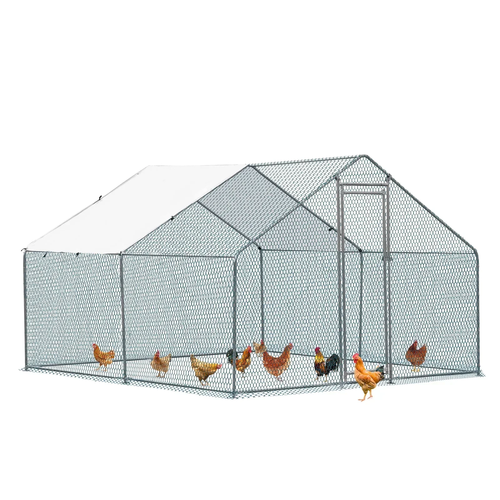 10 x 10 ft Metal Chicken Coop Walk-In Poultry Cage With Waterproof Cover - Image 8