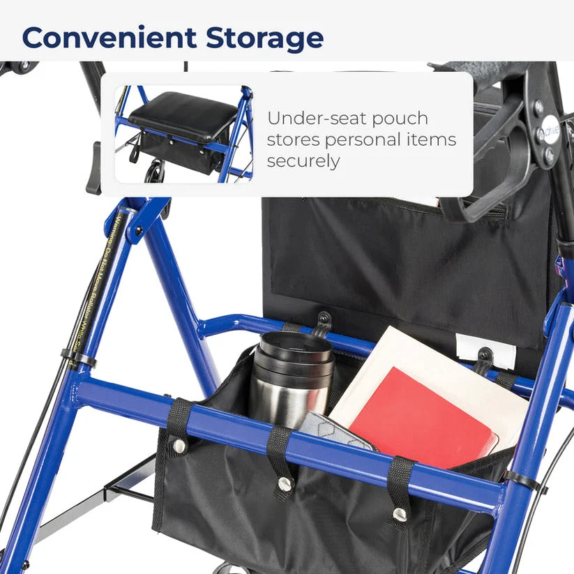 Drive Medical 4-Wheel Rollator Walker With Padded Seat, Backrest And 6-Inch Wheels - Blue - Image 6