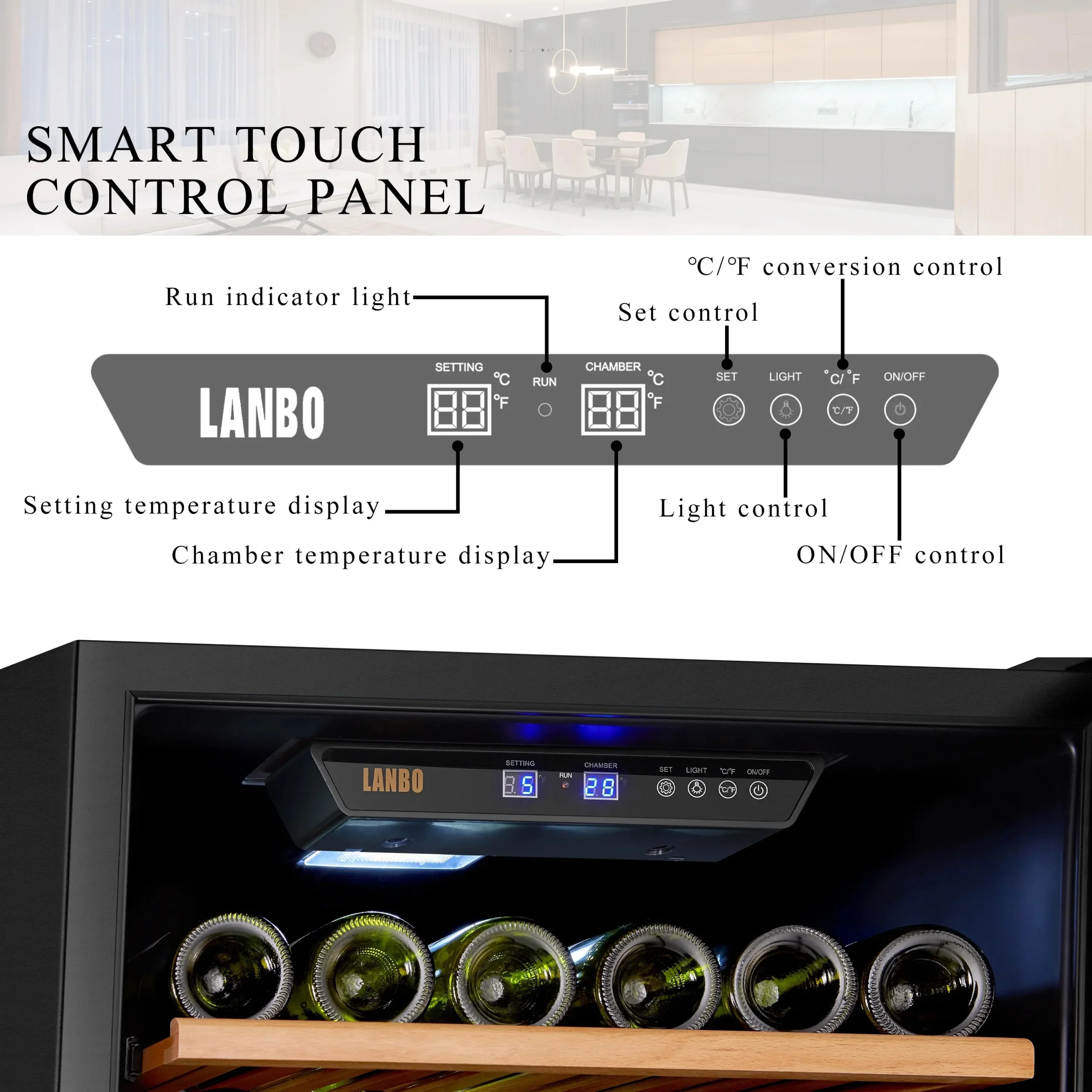 Lanbo 165 Bottle Built-In Black Single Zone Wine Cooler, 24 inch Width - LW177S - Image 3