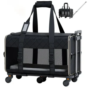 Quilted Chariot Pet Carrier With Removable Wheels And Double Telescopic Handle - PRO