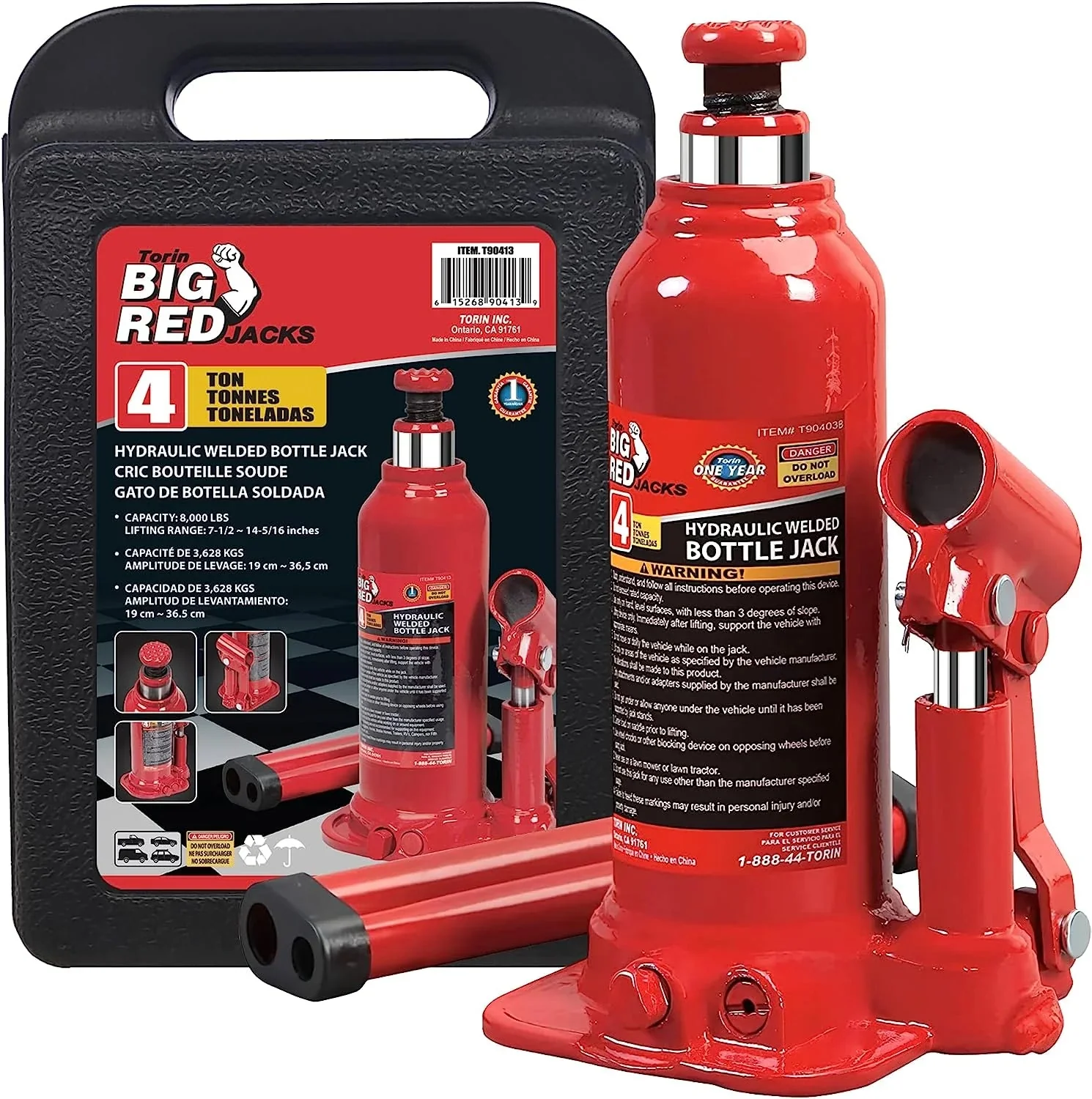Torin T90413 Big Red Hydraulic Bottle Jack with Carrying Case, 4 Ton (8,000 lb) Capacity