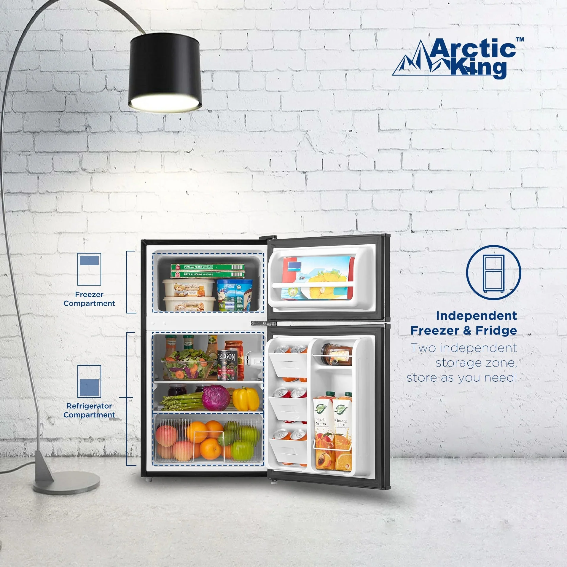 Arctic King Two-Door Mini Fridge With Freezer, 3.2 Cu ft, 18.5 in x 19.4 in x 33.3 in, Stainless Steel - E-Star - Image 29