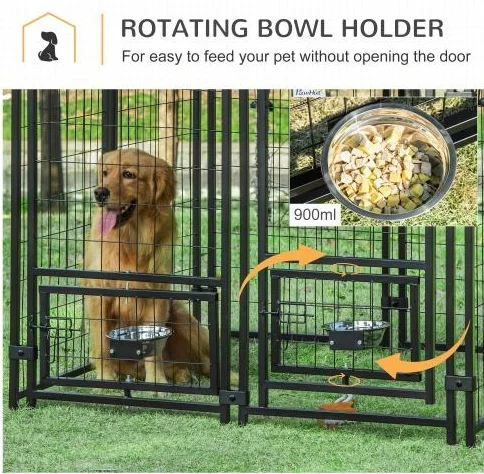 Outdoor Dog Kennel With Rotating Bowl Holders, 5 ft x 5 ft x 5 ft, Black And Red - Image 4
