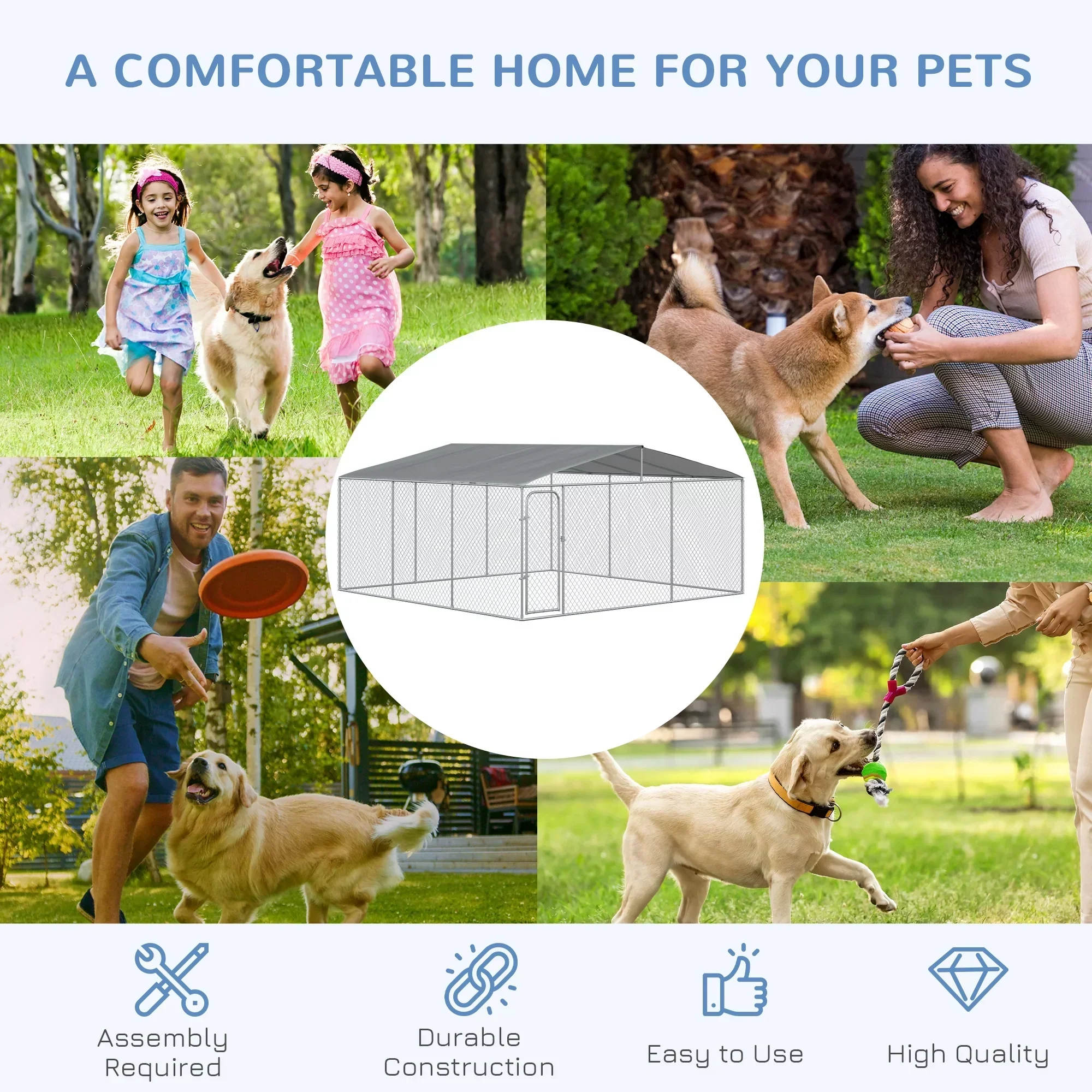 PawHut Dog Kennel Playpen With Waterproof Cover, 15' x 15' x 7.5' - D02-049V02 - Image 6
