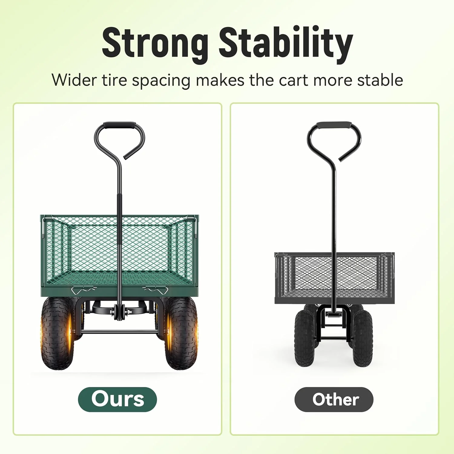 Steel Garden Cart, 2-in-1 1400 lbs Heavy Duty Utility Wagon, with Removable Mesh Sides to Convert into Flatbed, 240 U-Turn 13" Pneumatic Tires Garden Wagon for Farm Yard Lawn Garden Camping - Image 26