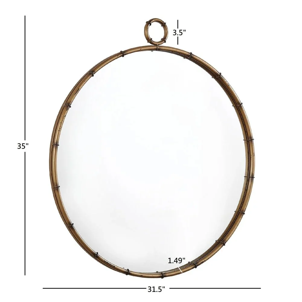 Round Wall Mirror With Antique Brass Finish And Decorative Ring Detail - 31.5in W x 1.5in D x 35in H - Image 7