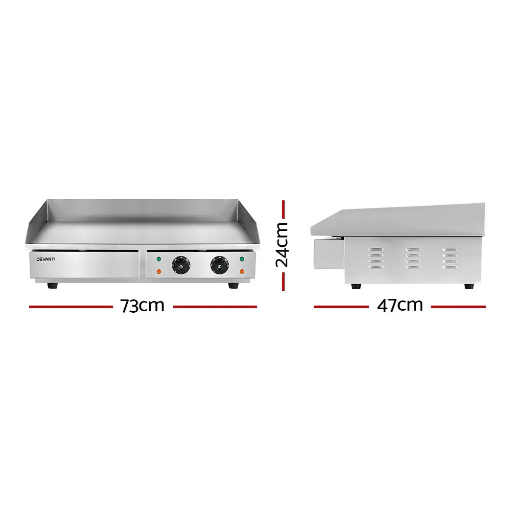 Devanti 73cm Commercial Electric Griddle BBQ Grill Plate 4400W Silver - Image 2