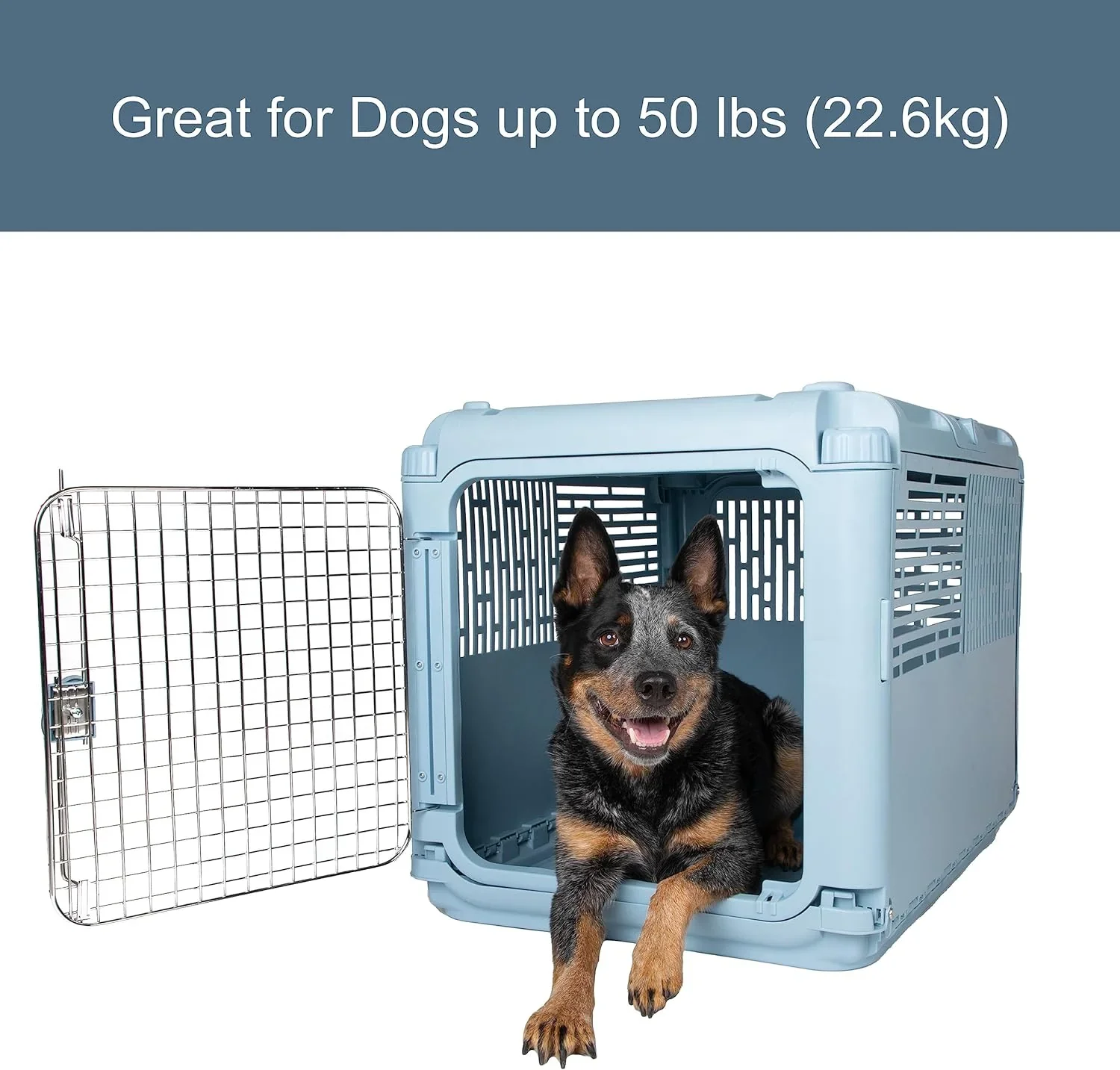 SportPet Designs Plastic Airline Approved Rolling Dog Kennel With Wire Door, XXX-Large, Gray, 48in L x 32in W x 36in H - Image 18