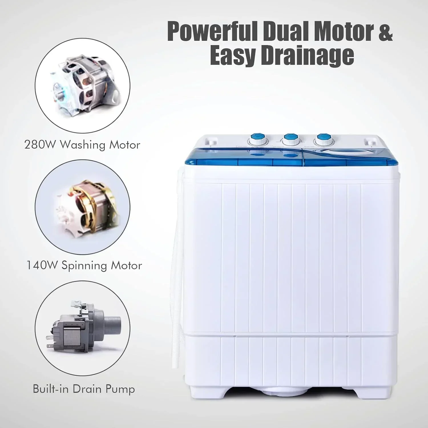 Costway Double Tub Washing Machine, 26 lb Capacity, 18 lb Wash, 8 lb Spin, Drain Pump - Image 14