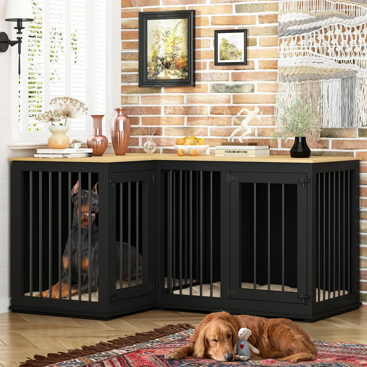 L Shape Corner Dog Crate Furniture For 2 Dogs, 58.7X41.1 - Image 32