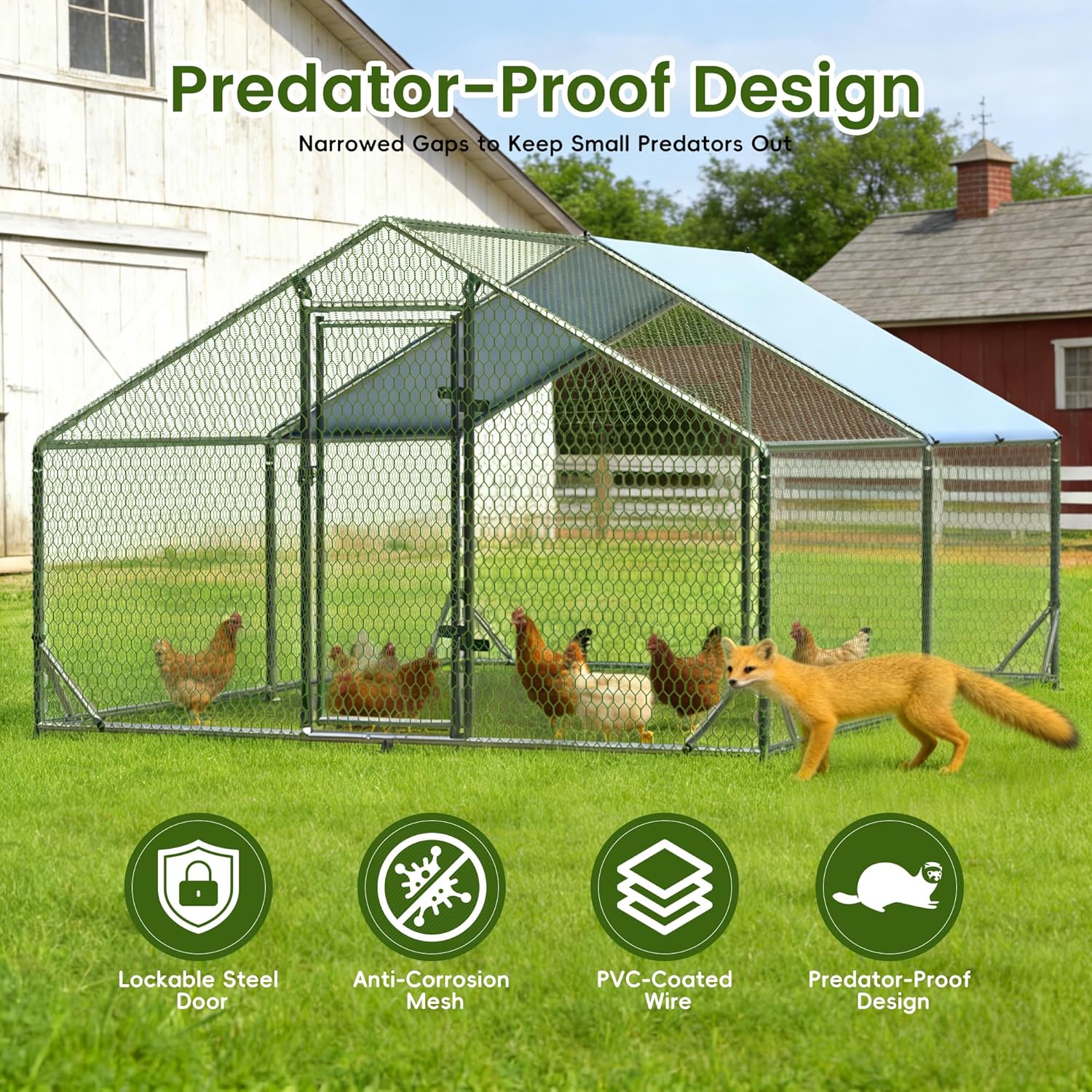 Metal Walk-In Chicken Run Cage With Waterproof Anti-Ultraviolet Cover, 19.6' L x 9.8' W x 6.4' H - Image 5