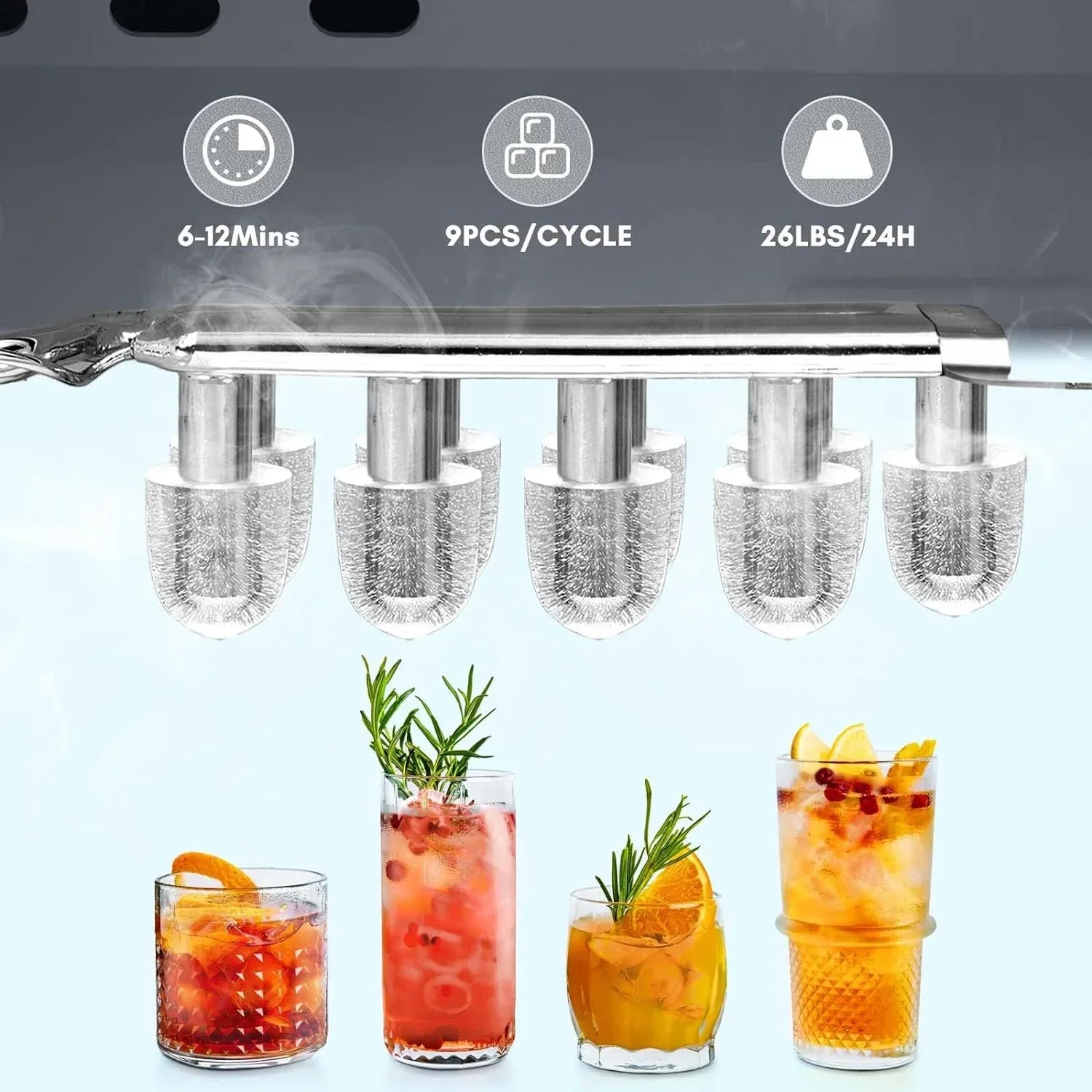 Countertop Ice Maker With Carry Handle, 26 lbs/24 Hrs, 2 Bullet Ice Sizes - Grey - Image 5