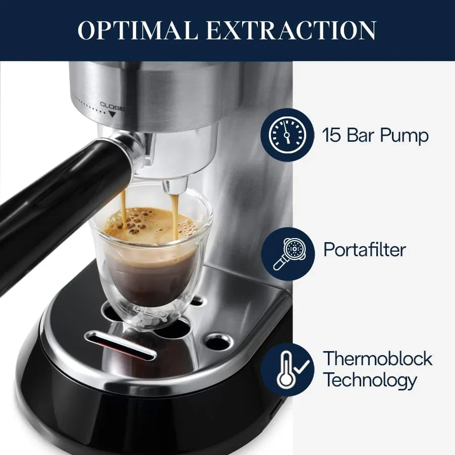 De'Longhi Dedica Espresso Machine With Manual Milk Frother, 1 Liters, Silver - EC680M - Image 4