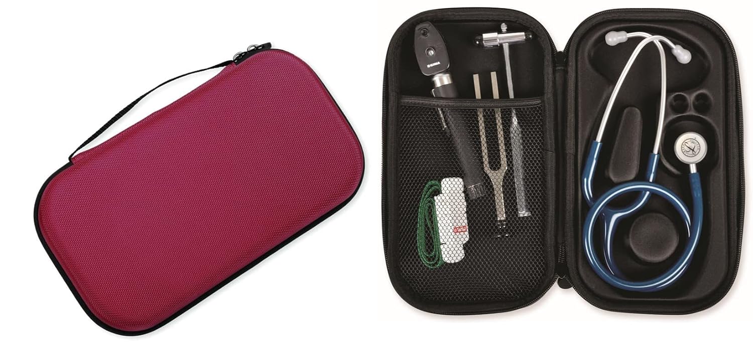 Littmann Classic III Monitoring Stethoscope, Raspberry, Rainbow Edition, 69 cm With GIMA Classic Case, Bordeaux - 5806 - Image 3