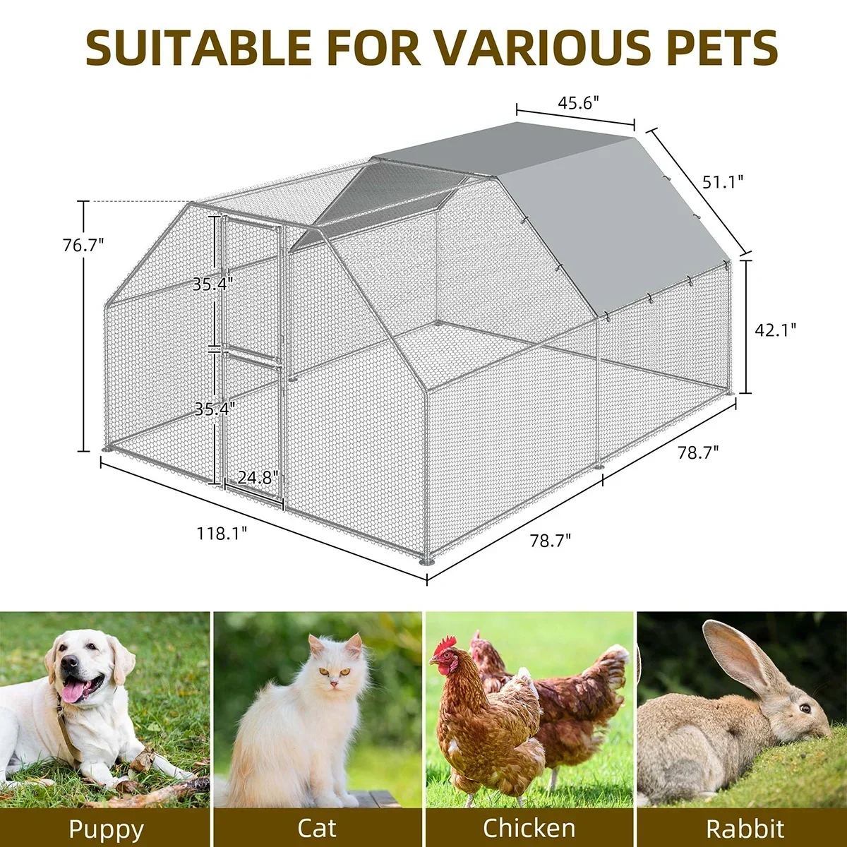 Dextrus Metal Chicken Coop With Waterproof Cover And Wire Mesh, 13.1 x 9.8 x 6.4 ft - Image 3