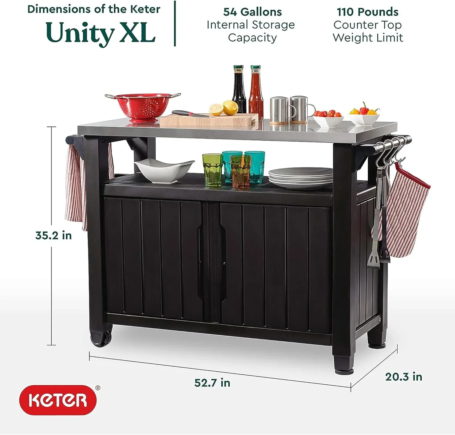 Keter Outdoor Rolling Table Cart for Food Prep, Storage, Bar & Grill, Dark Brown - Image 18