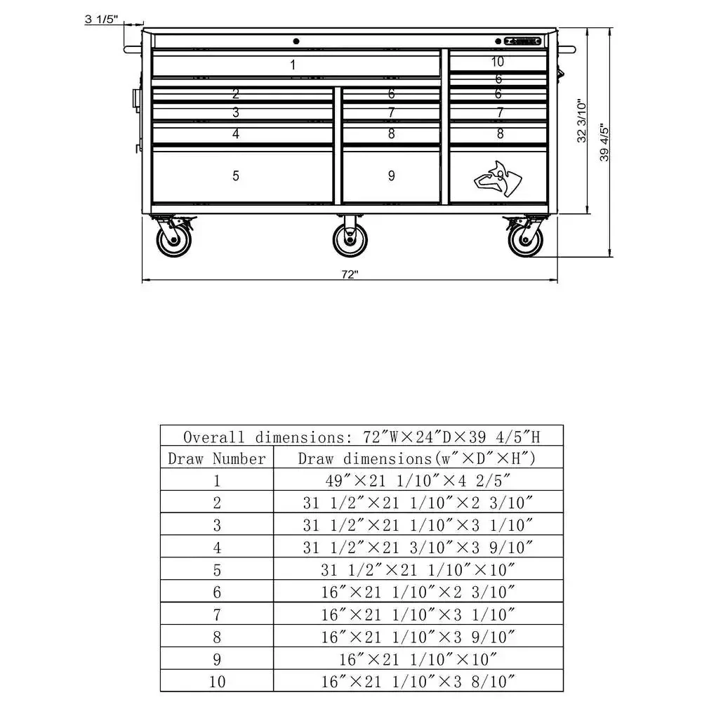 Heavy-Duty 72 in. W x 24 in. D 15-Drawer Tool Chest Mobile Workbench with Stainless Steel Top and Dual Locks in Red - Image 5