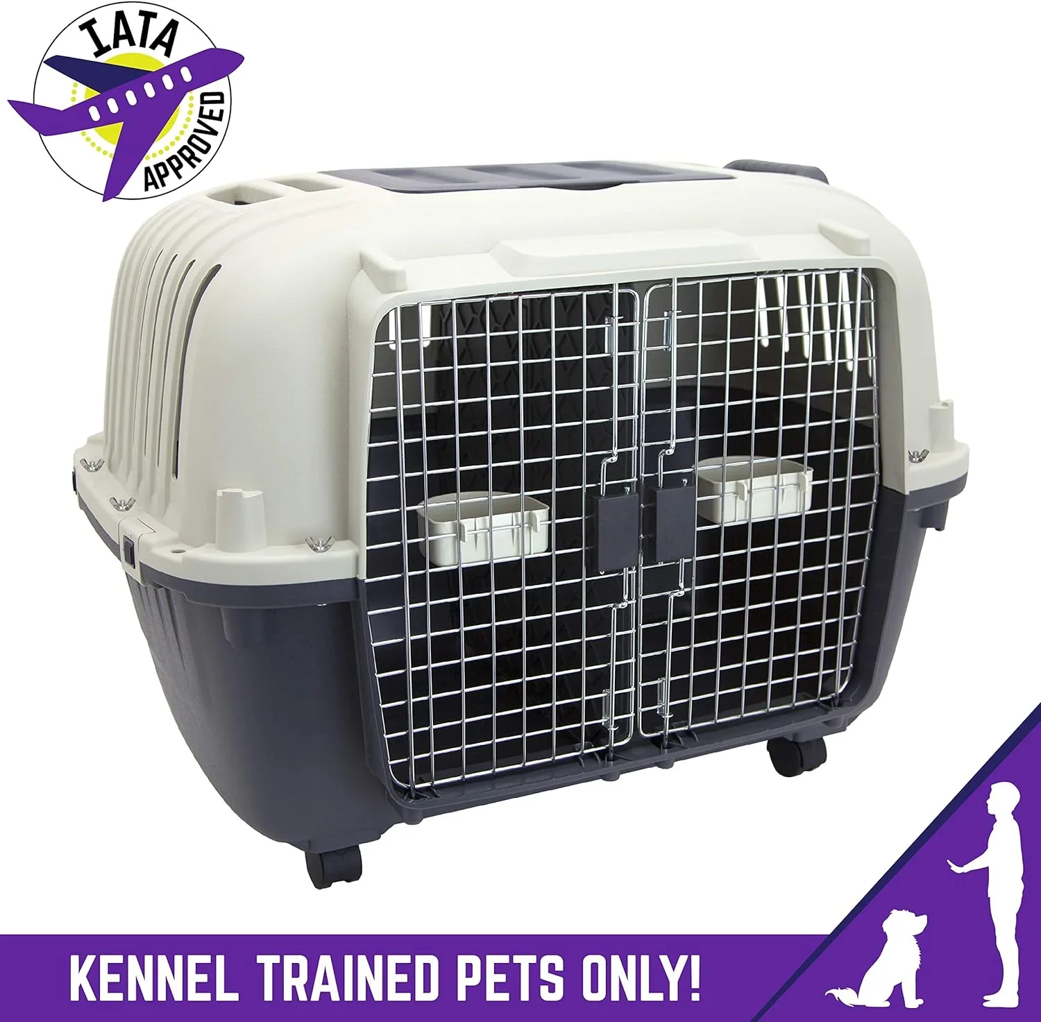 SportPet Designs Plastic Airline Approved Rolling Dog Kennel With Wire Door, XXX-Large, Gray, 48in L x 32in W x 36in H - Image 14