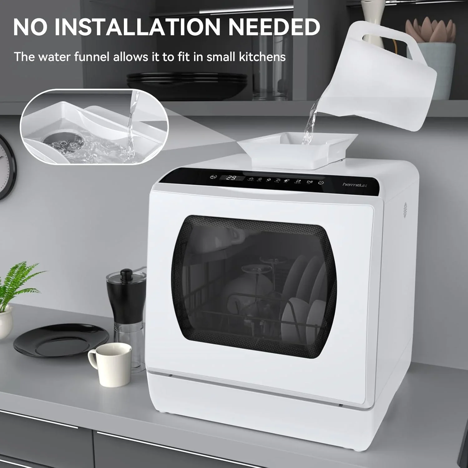 Portable Countertop Dishwasher, 5-Liter Built-In Water Tank, Glass Door - Image 4