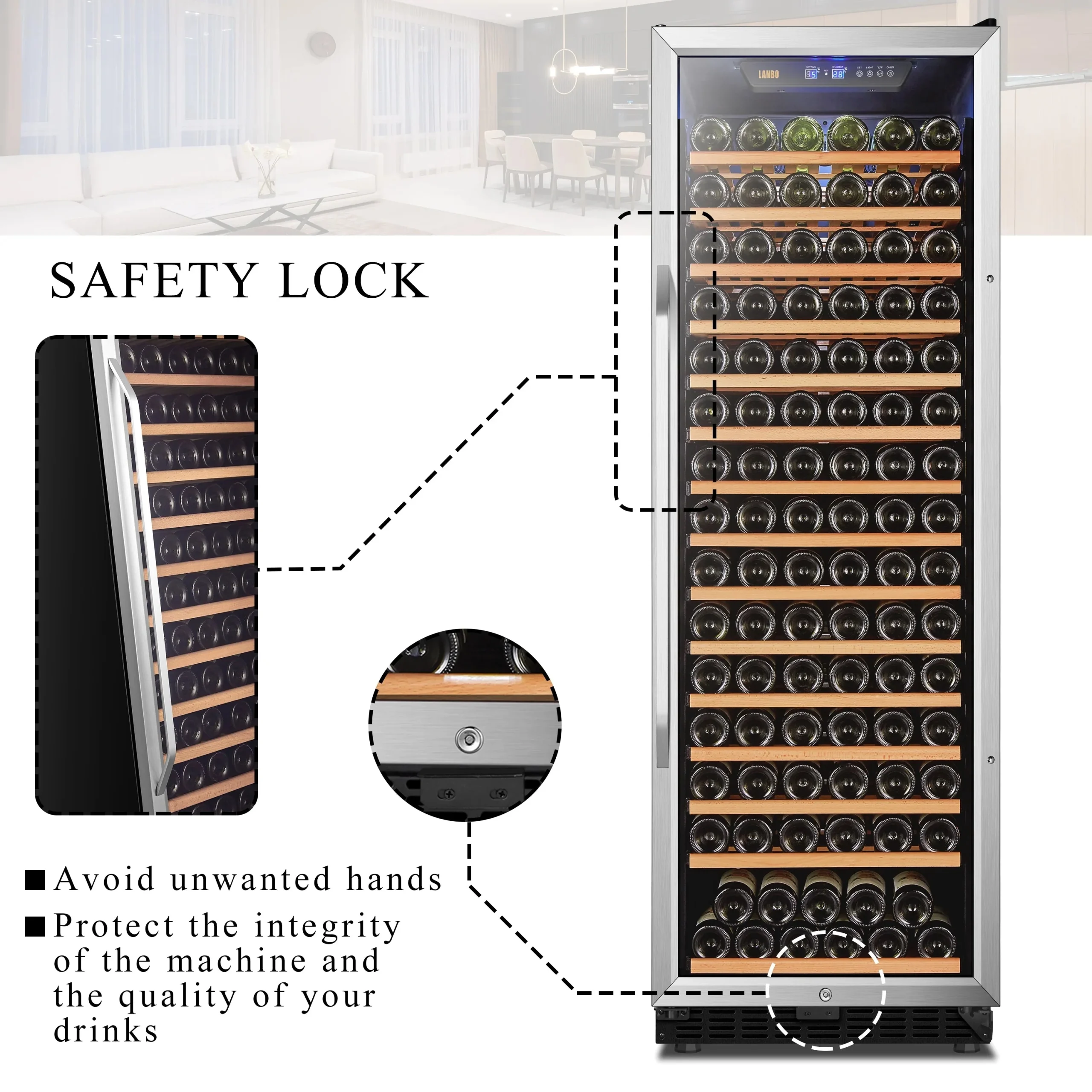 Lanbo 165 Bottle Built-In Black Single Zone Wine Cooler, 24 inch Width - LW177S - Image 14