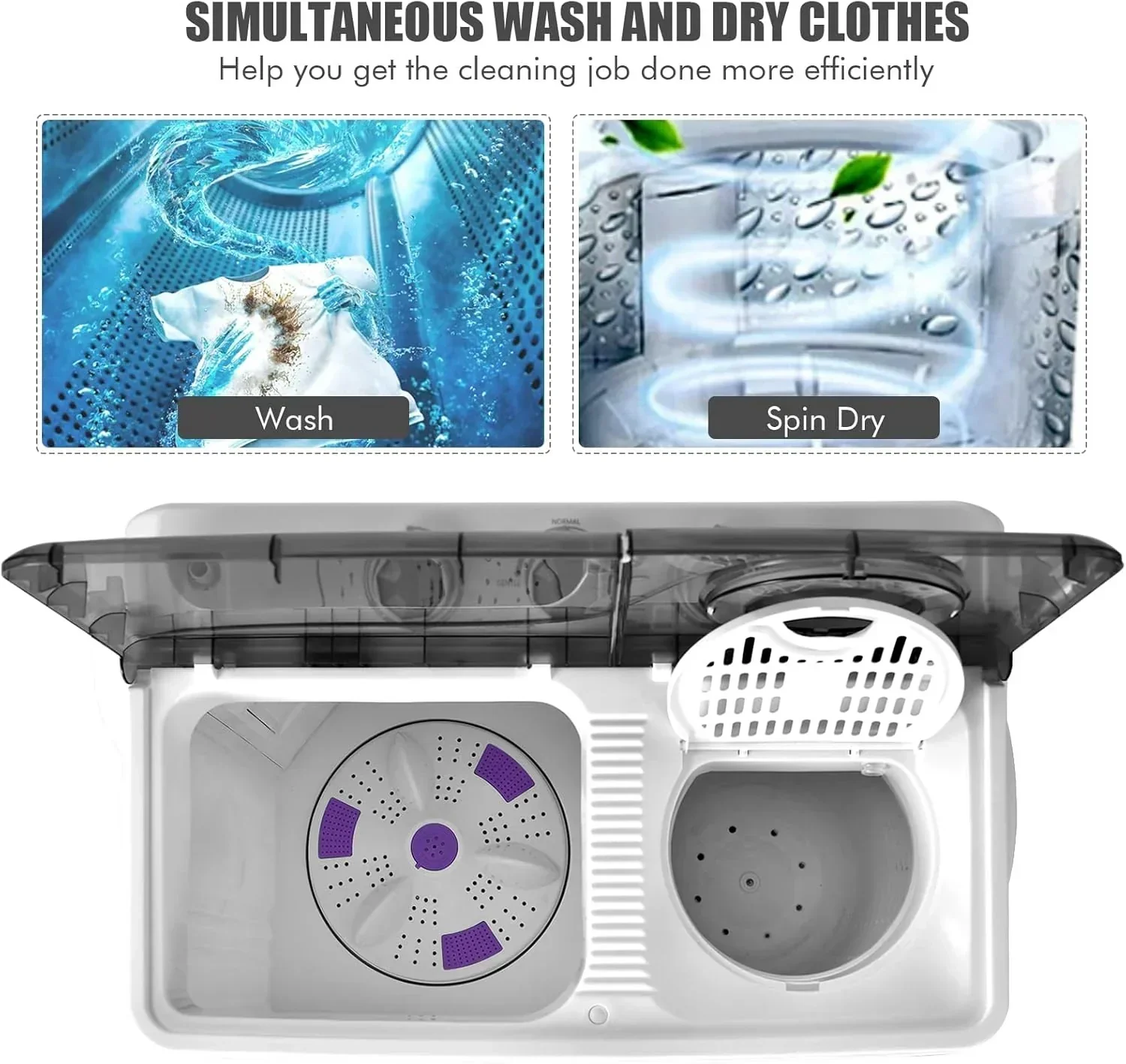 Costway Double Tub Washing Machine, 26 lb Capacity, 18 lb Wash, 8 lb Spin, Drain Pump - Image 8