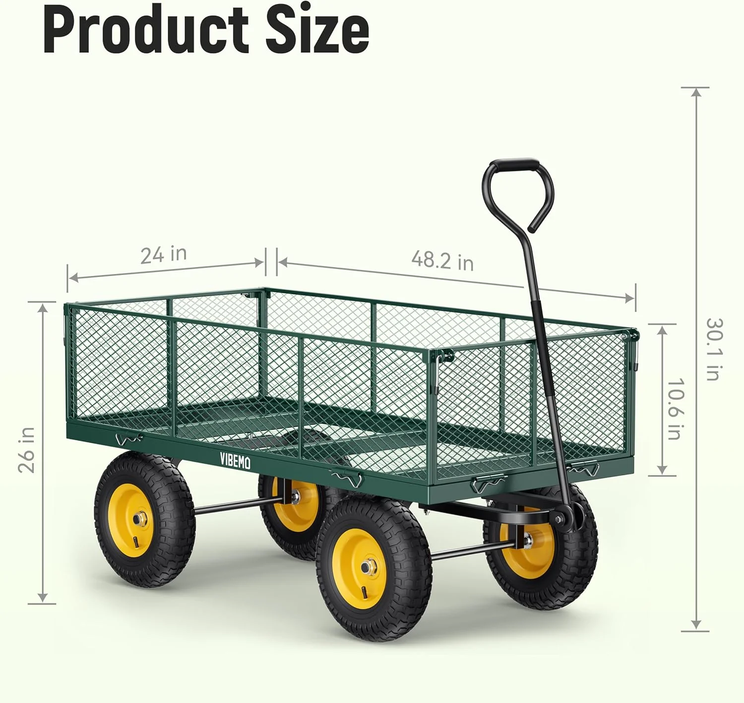 Steel Garden Cart, 2-in-1 1400 lbs Heavy Duty Utility Wagon, with Removable Mesh Sides to Convert into Flatbed, 240 U-Turn 13" Pneumatic Tires Garden Wagon for Farm Yard Lawn Garden Camping - Image 28