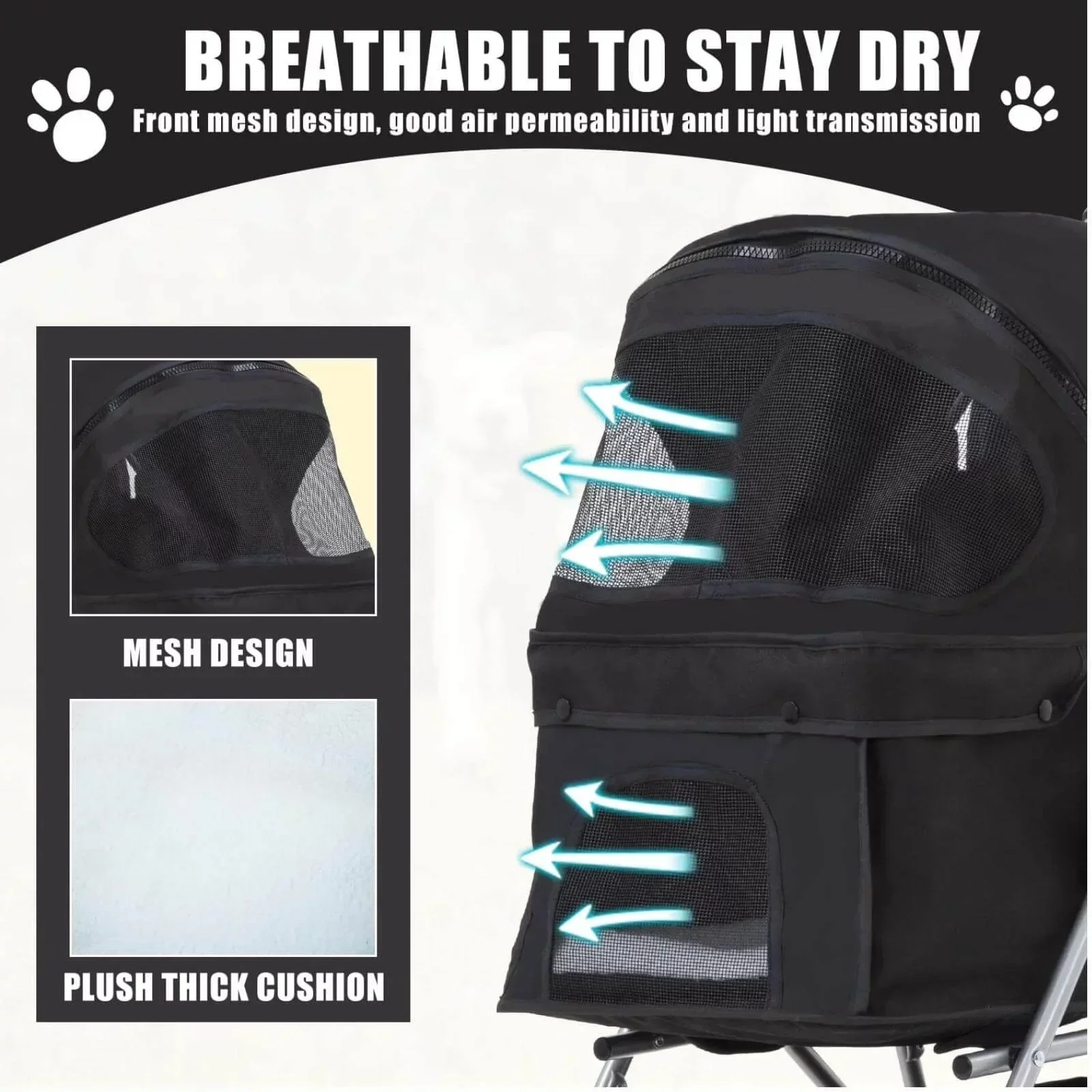 Foldable Dog And Cat Pet Stroller With Storage Basket, Removable Liner And 4 Wheels - Black - Image 2